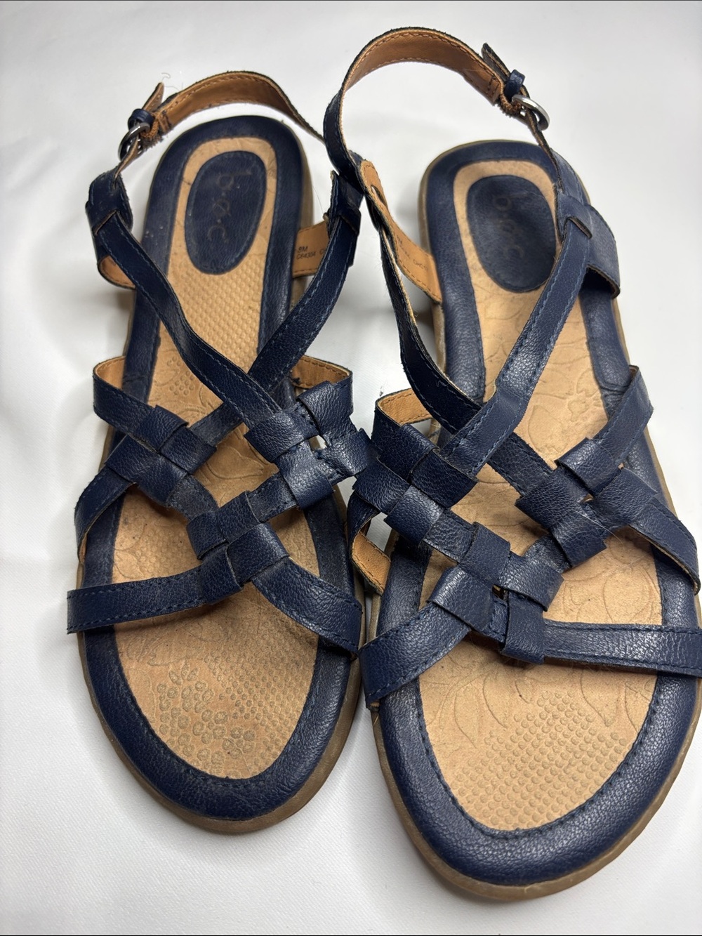b.o.c. Navy Woven Leather Slingback Sandals